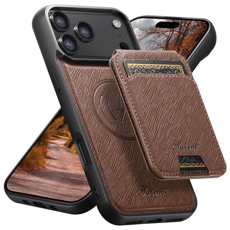 Suteni H18 Cross Grain MagSafe Wallet Leather Phone Case, For iPhone 18, For iPhone 18 Pro, For iPhone 18 Pro Max, For iPhone 17 Pro Max, For iPhone 17 Pro, For iPhone 17, For iPhone Air, For iPhone 16 Pro Max