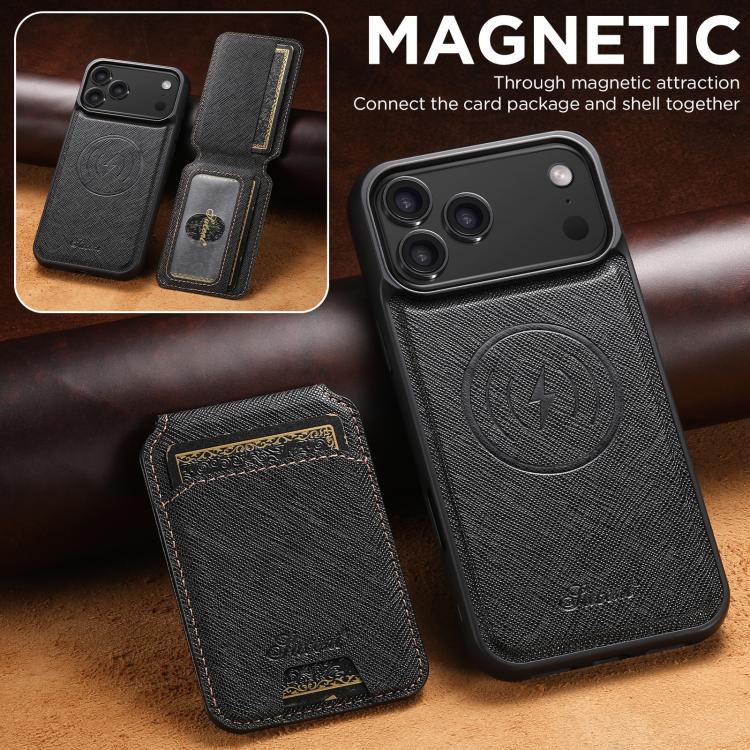 Suteni H18 Cross Grain MagSafe Wallet Leather Phone Case, For iPhone 18, For iPhone 18 Pro, For iPhone 18 Pro Max, For iPhone 17 Pro Max, For iPhone 17 Pro, For iPhone 17, For iPhone Air, For iPhone 16 Pro Max