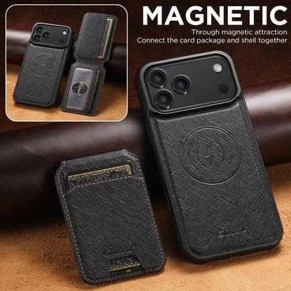 Suteni H18 Cross Grain MagSafe Wallet Leather Phone Case, For iPhone 18, For iPhone 18 Pro, For iPhone 18 Pro Max, For iPhone 17 Pro Max, For iPhone 17 Pro, For iPhone 17, For iPhone Air, For iPhone 16 Pro Max