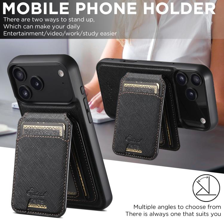 Suteni H18 Cross Grain MagSafe Wallet Leather Phone Case, For iPhone 18, For iPhone 18 Pro, For iPhone 18 Pro Max, For iPhone 17 Pro Max, For iPhone 17 Pro, For iPhone 17, For iPhone Air, For iPhone 16 Pro Max