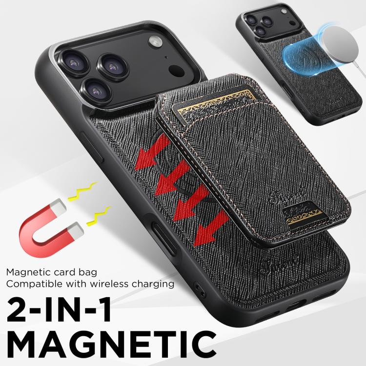 Suteni H18 Cross Grain MagSafe Wallet Leather Phone Case, For iPhone 18, For iPhone 18 Pro, For iPhone 18 Pro Max, For iPhone 17 Pro Max, For iPhone 17 Pro, For iPhone 17, For iPhone Air, For iPhone 16 Pro Max
