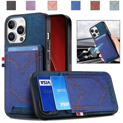 Denim Texture Leather Skin Phone Case with Card Slot, For iPhone Air, For iPhone 16 Pro Max, For iPhone 16 Pro, For iPhone 16 Plus