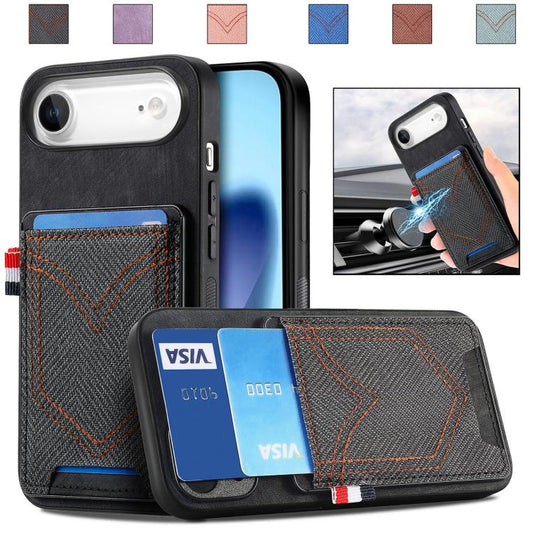 Denim Texture Leather Skin Phone Case with Card Slot, For iPhone Air, For iPhone 16 Pro Max, For iPhone 16 Pro, For iPhone 16 Plus