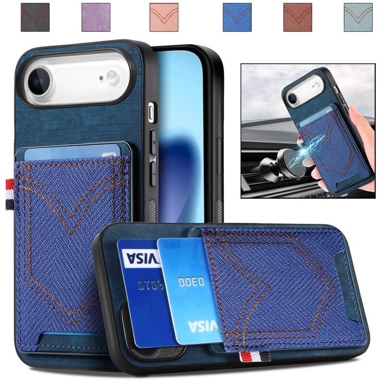 Denim Texture Leather Skin Phone Case with Card Slot, For iPhone Air, For iPhone 16 Pro Max, For iPhone 16 Pro, For iPhone 16 Plus