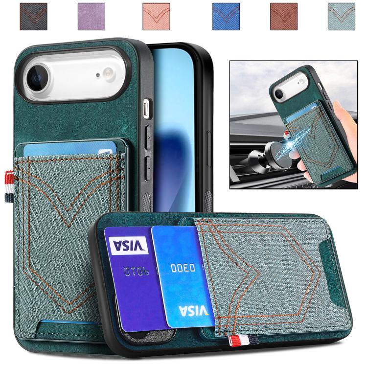 Denim Texture Leather Skin Phone Case with Card Slot, For iPhone Air, For iPhone 16 Pro Max, For iPhone 16 Pro, For iPhone 16 Plus