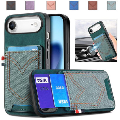 Denim Texture Leather Skin Phone Case with Card Slot, For iPhone Air, For iPhone 16 Pro Max, For iPhone 16 Pro, For iPhone 16 Plus