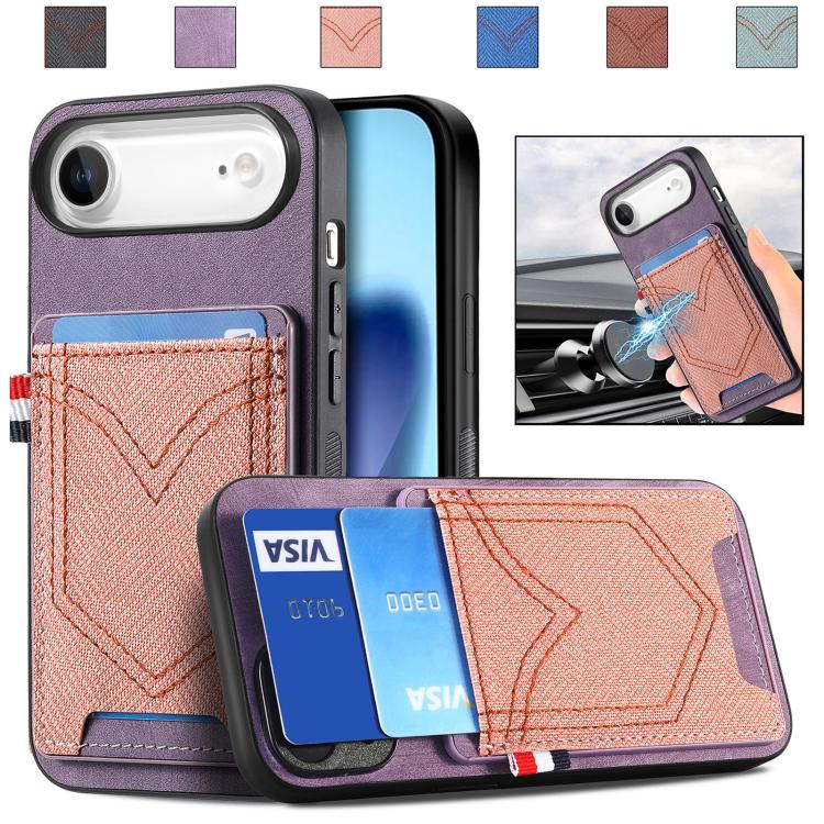 Denim Texture Leather Skin Phone Case with Card Slot, For iPhone Air, For iPhone 16 Pro Max, For iPhone 16 Pro, For iPhone 16 Plus