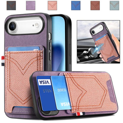 Denim Texture Leather Skin Phone Case with Card Slot, For iPhone Air, For iPhone 16 Pro Max, For iPhone 16 Pro, For iPhone 16 Plus