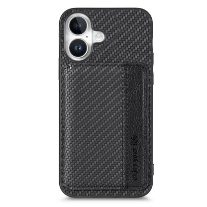 Carbon Fiber Magnetic Card Wallet RFID Blocking Phone Case, For iPhone 16
