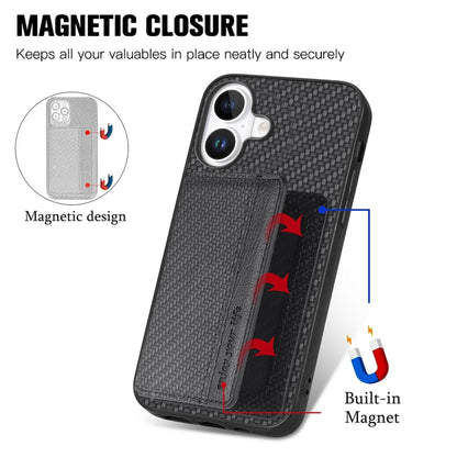 Carbon Fiber Magnetic Card Wallet RFID Blocking Phone Case, For iPhone 16