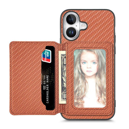 Carbon Fiber Magnetic Card Wallet RFID Blocking Phone Case, For iPhone 18 Pro / 17 Pro, For iPhone 18 Pro Max / 17 Pro Max, For iPhone 17e / 16e, For iPhone 17