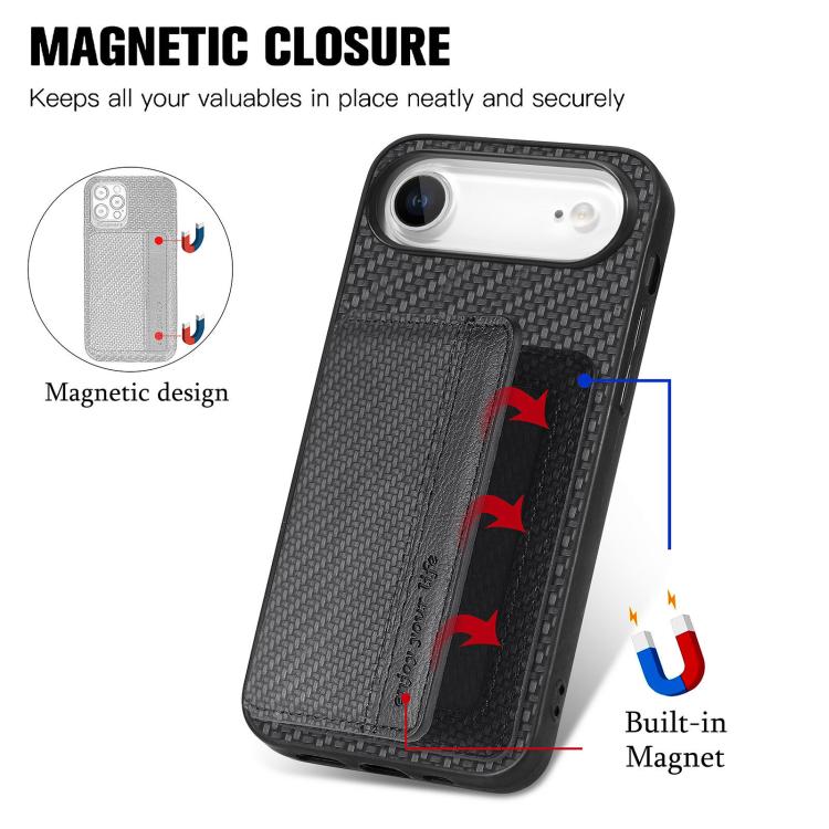 Carbon Fiber Magnetic Card Wallet RFID Blocking Phone Case, For iPhone Air, For iPhone 16 Pro Max, For iPhone 16 Pro, For iPhone 16 Plus