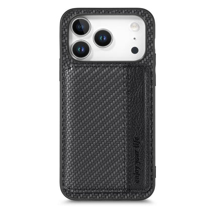 Carbon Fiber Magnetic Card Wallet RFID Blocking Phone Case, For iPhone 18 Pro / 17 Pro, For iPhone 18 Pro Max / 17 Pro Max, For iPhone 17e / 16e, For iPhone 17