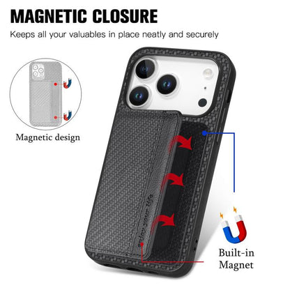 Carbon Fiber Magnetic Card Wallet RFID Blocking Phone Case, For iPhone 18 Pro / 17 Pro, For iPhone 18 Pro Max / 17 Pro Max, For iPhone 17e / 16e, For iPhone 17