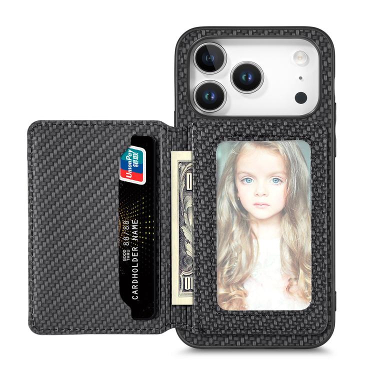 Carbon Fiber Magnetic Card Wallet RFID Blocking Phone Case, For iPhone 18 Pro / 17 Pro, For iPhone 18 Pro Max / 17 Pro Max, For iPhone 17e / 16e, For iPhone 17