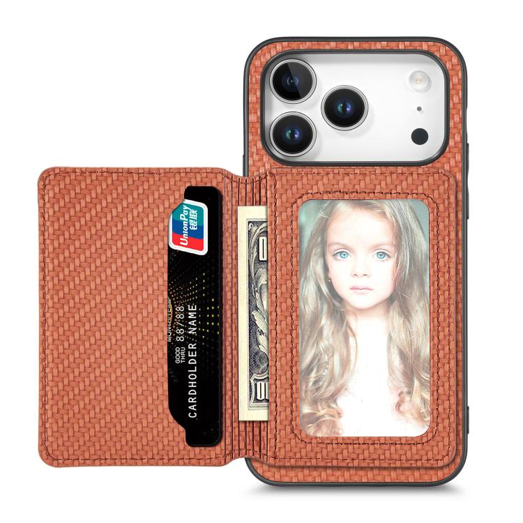 Carbon Fiber Magnetic Card Wallet RFID Blocking Phone Case, For iPhone 18 Pro / 17 Pro, For iPhone 18 Pro Max / 17 Pro Max, For iPhone 17e / 16e, For iPhone 17