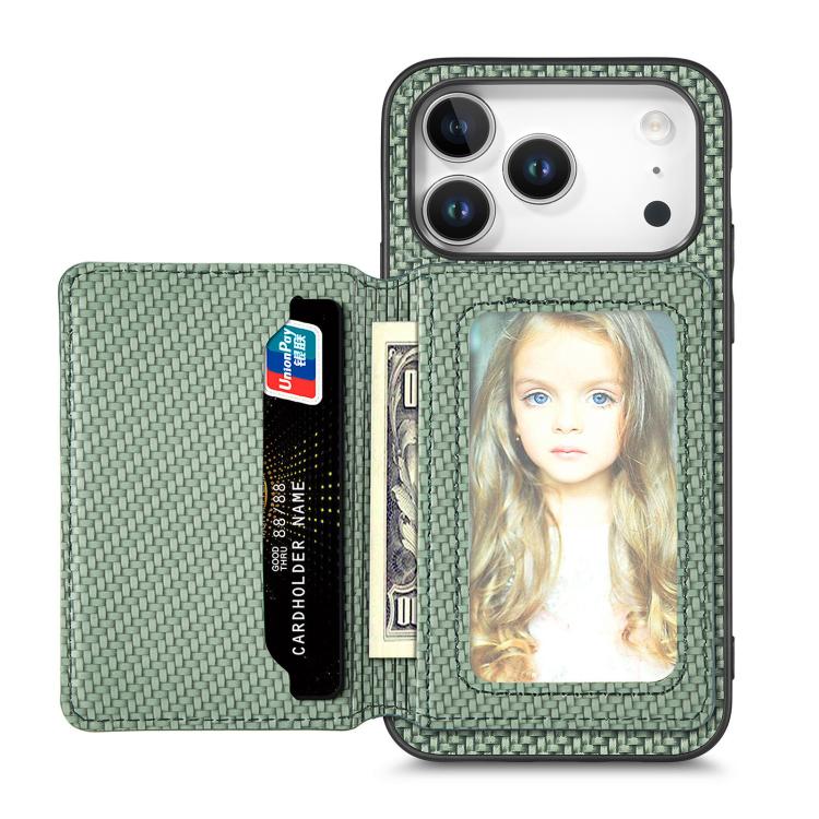 Carbon Fiber Magnetic Card Wallet RFID Blocking Phone Case, For iPhone 18 Pro / 17 Pro, For iPhone 18 Pro Max / 17 Pro Max, For iPhone 17e / 16e, For iPhone 17