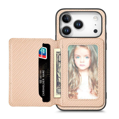 Carbon Fiber Magnetic Card Wallet RFID Blocking Phone Case, For iPhone 18 Pro / 17 Pro, For iPhone 18 Pro Max / 17 Pro Max, For iPhone 17e / 16e, For iPhone 17