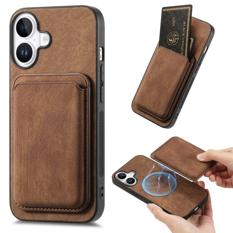 Retro Leather Card Bag Magnetic Phone Case, For iPhone Air, For iPhone 16 Pro Max, For iPhone 16 Pro, For iPhone 16 Plus
