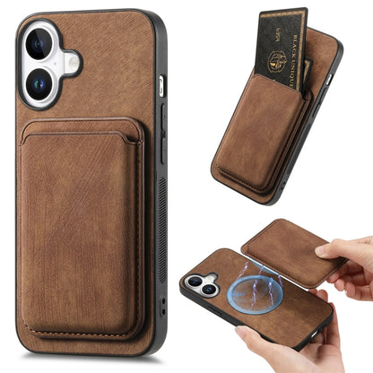 Retro Leather Card Bag Magnetic Phone Case, For iPhone Air, For iPhone 16 Pro Max, For iPhone 16 Pro, For iPhone 16 Plus