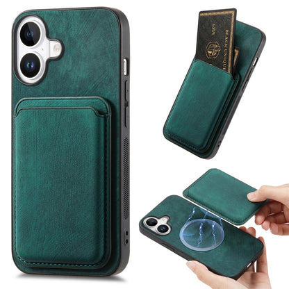 Retro Leather Card Bag Magnetic Phone Case, For iPhone Air, For iPhone 16 Pro Max, For iPhone 16 Pro, For iPhone 16 Plus