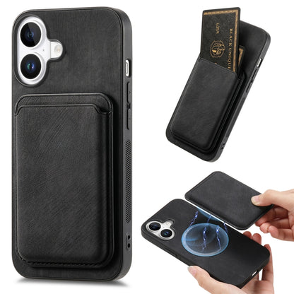 Retro Leather Card Bag Magnetic Phone Case, For iPhone Air, For iPhone 16 Pro Max, For iPhone 16 Pro, For iPhone 16 Plus