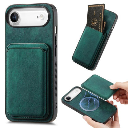 Retro Leather Card Bag Magnetic Phone Case, For iPhone Air, For iPhone 16 Pro Max, For iPhone 16 Pro, For iPhone 16 Plus