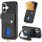 Retro Card Wallet Fold Leather Phone Case with Strap
