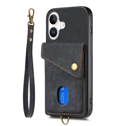 Retro Card Wallet Fold Leather Phone Case with Strap