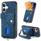 Retro Card Wallet Fold Leather Phone Case with Strap