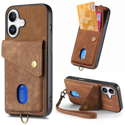 Retro Card Wallet Fold Leather Phone Case with Strap