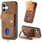 Retro Card Wallet Fold Leather Phone Case with Strap