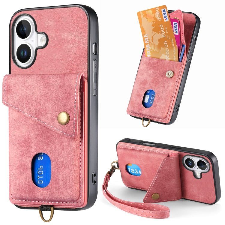 Retro Card Wallet Fold Leather Phone Case with Strap