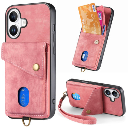Retro Card Wallet Fold Leather Phone Case with Strap