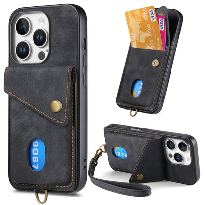 Retro Card Wallet Fold Leather Phone Case with Strap