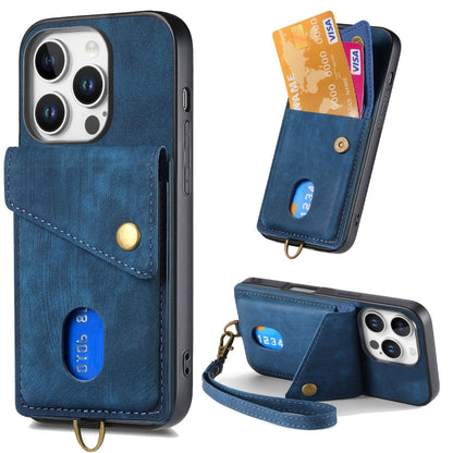 Retro Card Wallet Fold Leather Phone Case with Strap