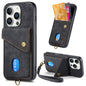 Retro Card Wallet Fold Leather Phone Case with Strap