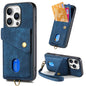 Retro Card Wallet Fold Leather Phone Case with Strap