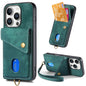 Retro Card Wallet Fold Leather Phone Case with Strap