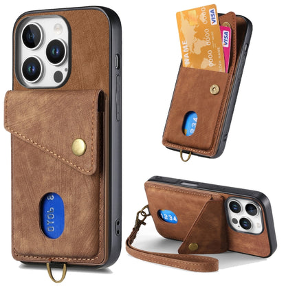 Retro Card Wallet Fold Leather Phone Case with Strap