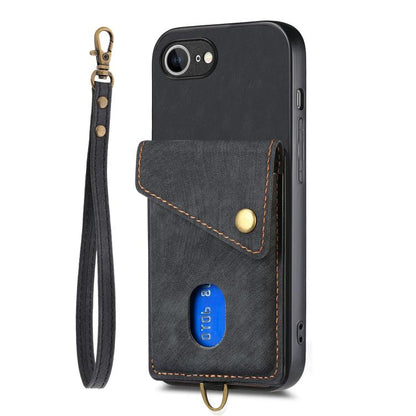 Retro Card Wallet Fold Leather Phone Case with Strap