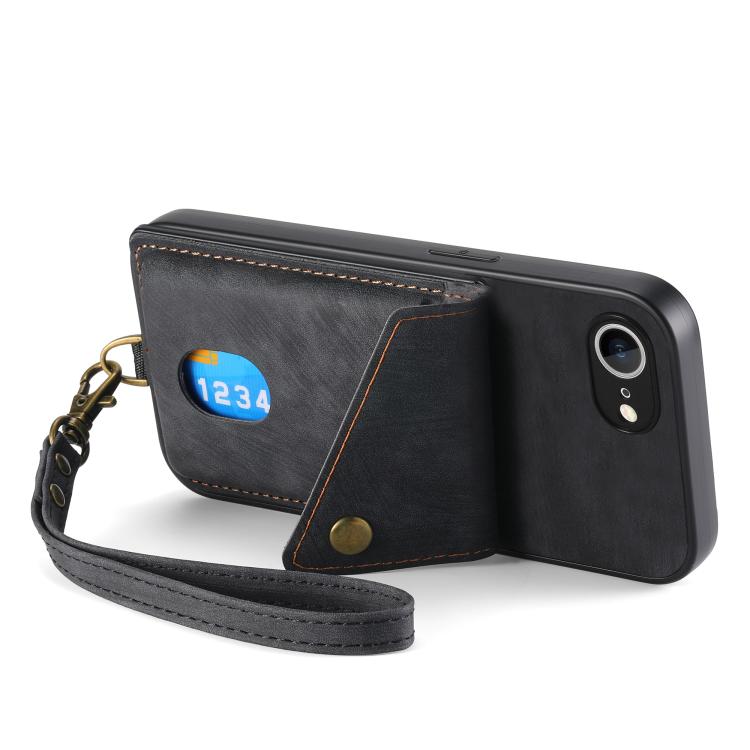 Retro Card Wallet Fold Leather Phone Case with Strap