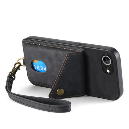 Retro Card Wallet Fold Leather Phone Case with Strap