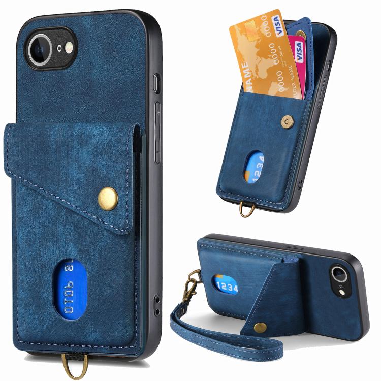 Retro Card Wallet Fold Leather Phone Case with Strap