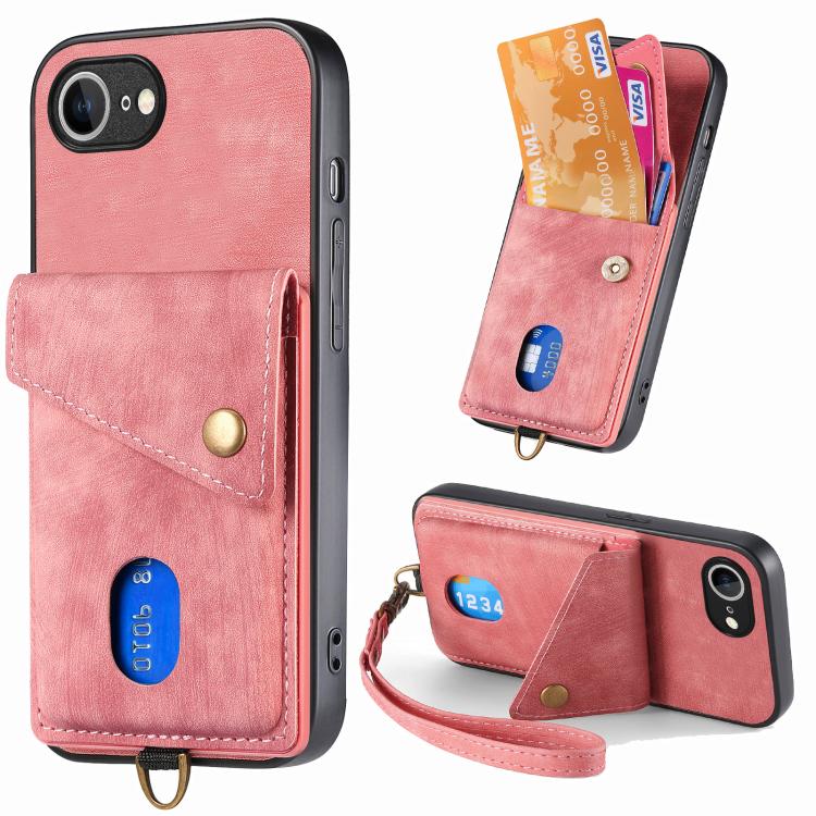 Retro Card Wallet Fold Leather Phone Case with Strap