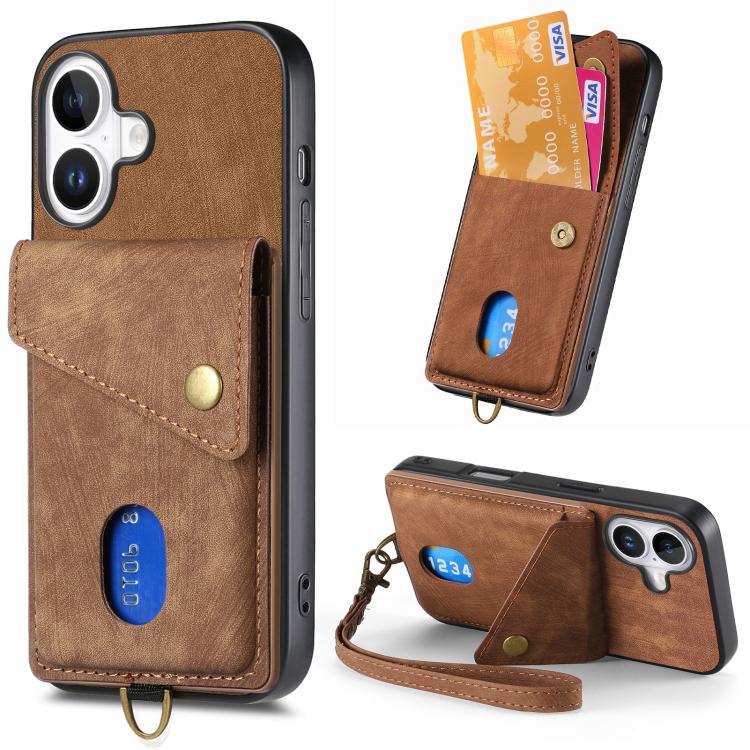 Retro Card Wallet Fold Leather Phone Case with Strap