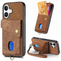 Retro Card Wallet Fold Leather Phone Case with Strap