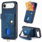 Retro Card Wallet Fold Leather Phone Case with Strap
