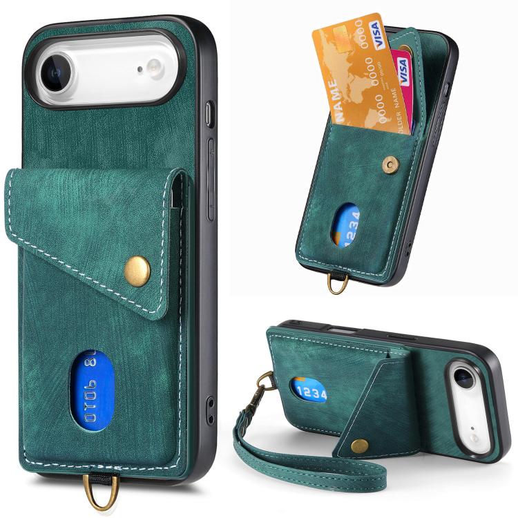 Retro Card Wallet Fold Leather Phone Case with Strap