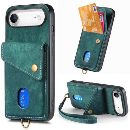 Retro Card Wallet Fold Leather Phone Case with Strap